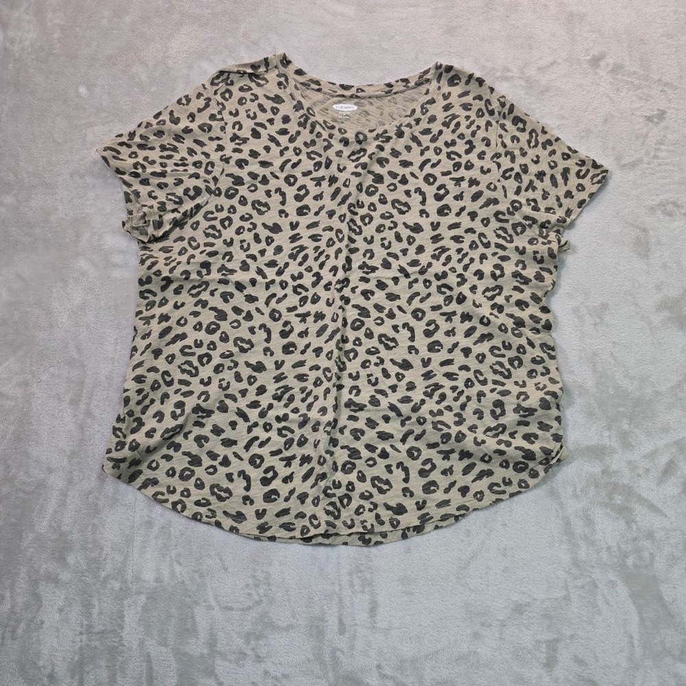 Old Navy Everywear Womens XL Leopard Print Short Sleeve T-Shirt Tan Black Tee